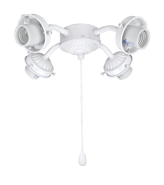 Aspen Creative 22003-21, Four-Light Ceiling Fan Fitter Light Kit with Pull Chain, Painted White