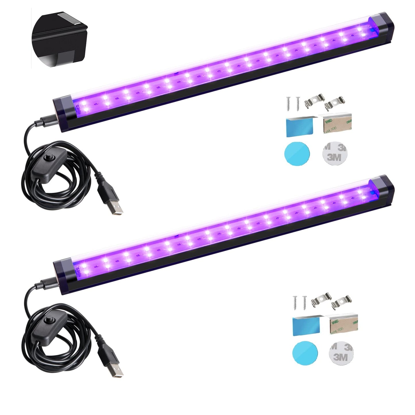 THLITURE 2-Pack 10W 1ft LED Black Light Bar, UV Blacklight Strip for Fluorescent Posters, Body Paint, Glow Party, Cabinet & Display, Magnetic