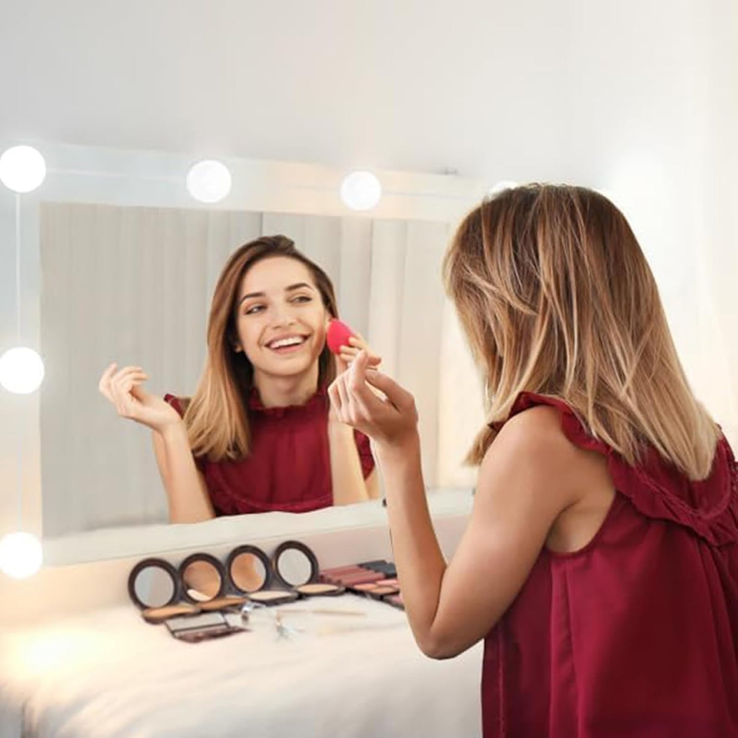 **Pretmess LED Vanity Mirror Lights – Hollywood Style with 14 Dimmable Bulbs, Adjustable Color & Brightness, USB Powered Stick-On Makeup Lights**