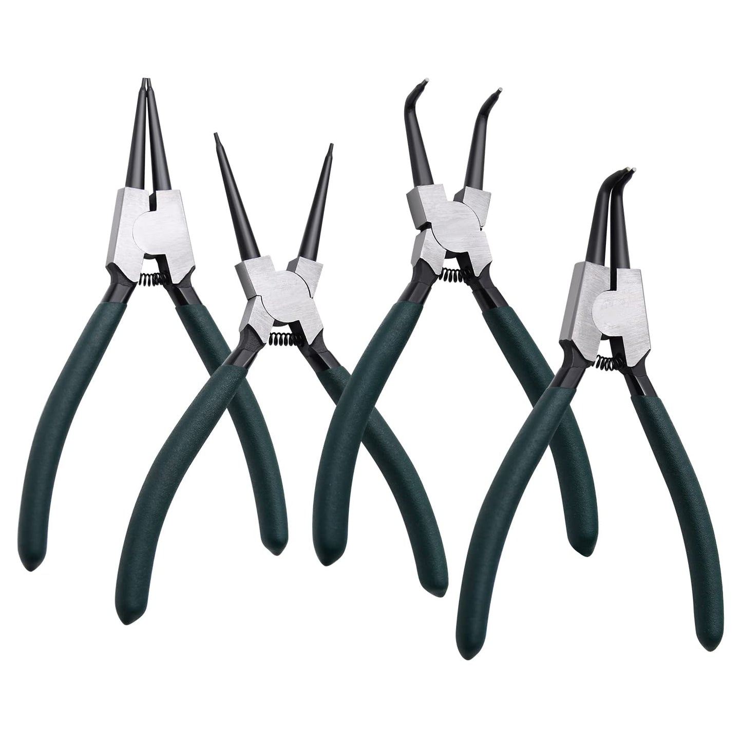 LFSEMINI 4-Piece Snap Ring Pliers Set, 7" Internal & External Circlip Pliers with Straight/Bent Jaws, Spring-Loaded Heavy-Duty Tool Kit