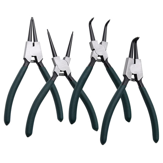 LFSEMINI 4-Piece Snap Ring Pliers Set, 7" Internal & External Circlip Pliers with Straight/Bent Jaws, Spring-Loaded Heavy-Duty Tool Kit