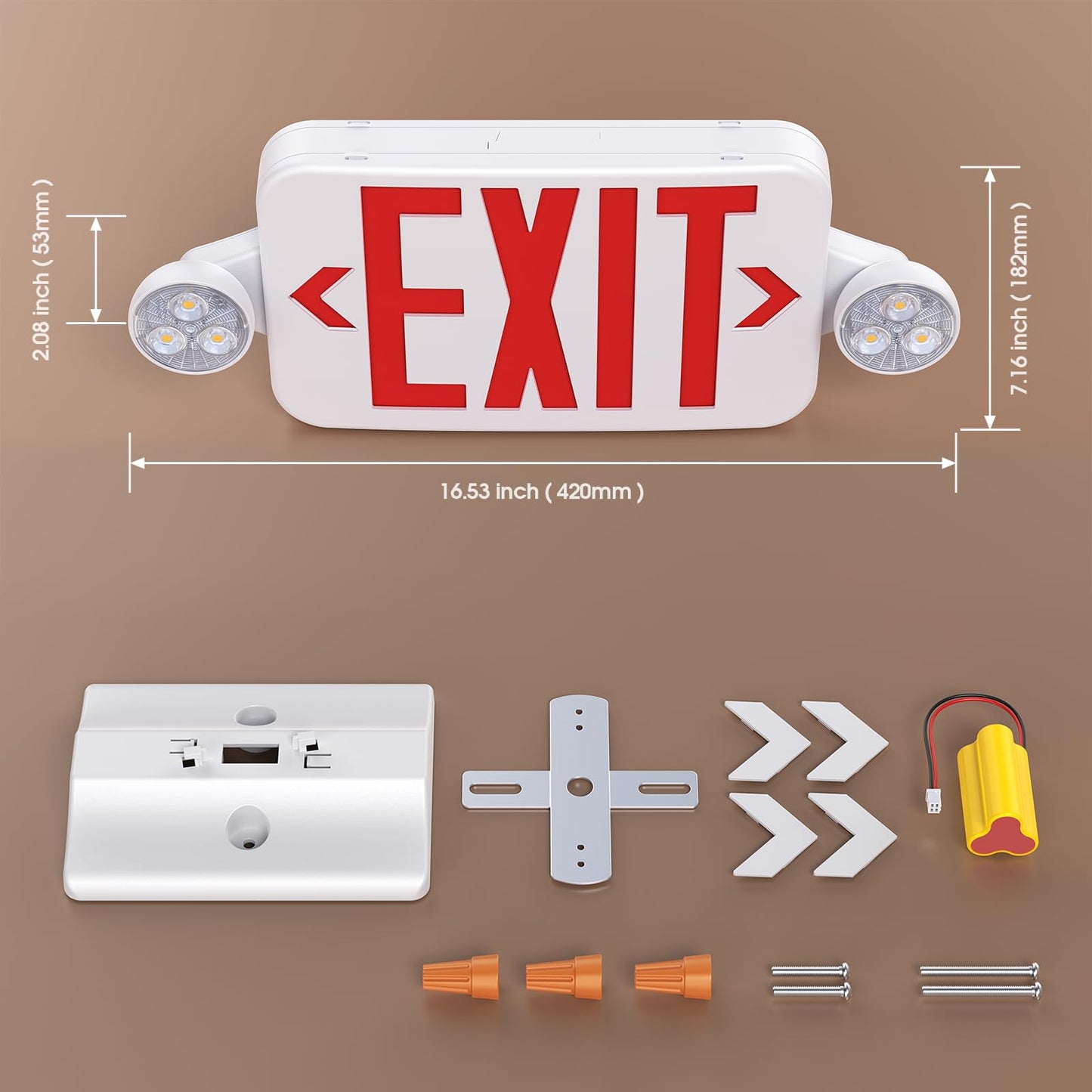 Emergency Exit Sign Light Combo 4-Pack, Double-Sided, 6 LEDs, Battery Backup, Adjustable Heads, Red, UL Listed, Wall/Ceiling Mount