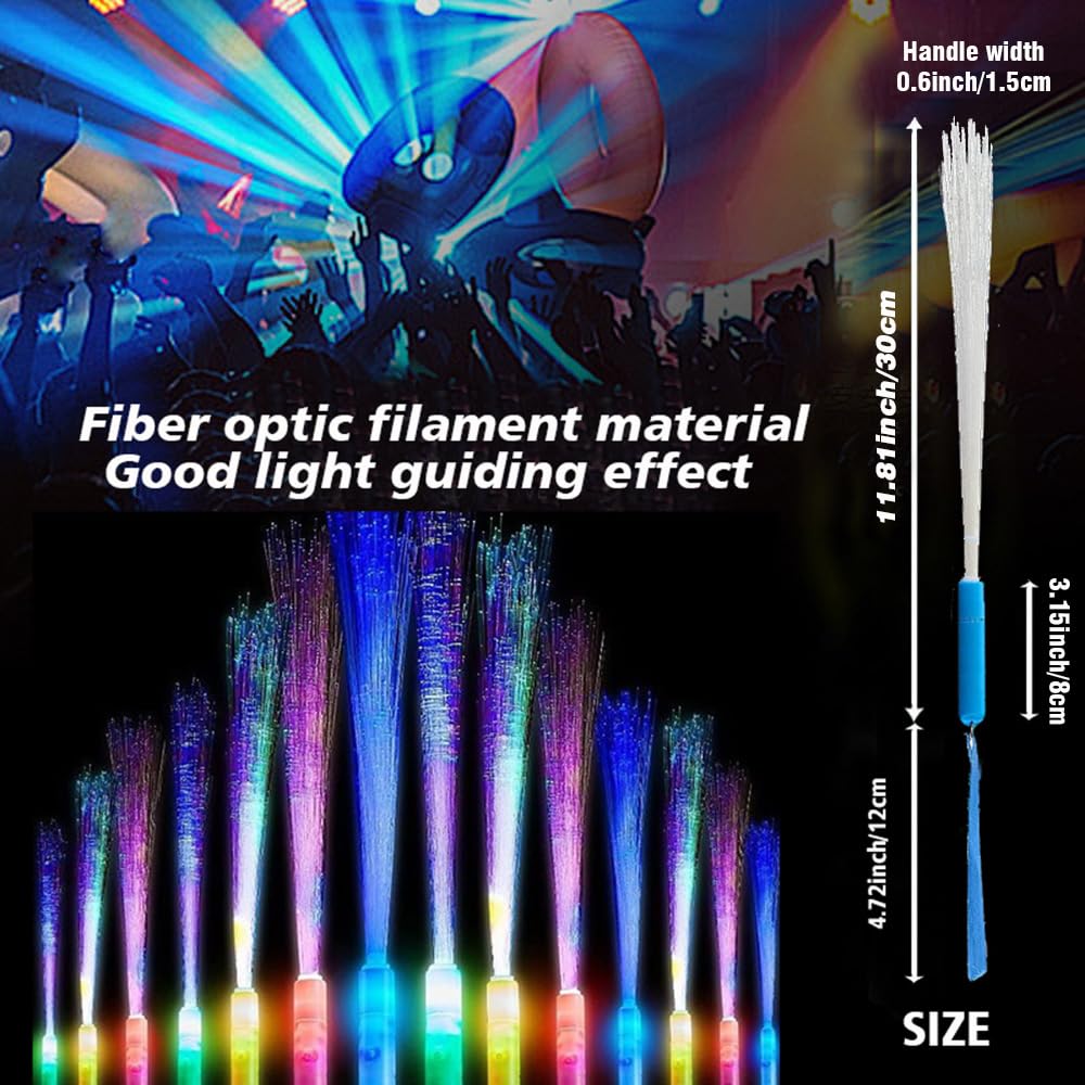 Color Handheld LED Fiber Optic Light Set, 24 PCS – 7 Color Changing Lights with 3 Flicker Modes for Party, Bar & Concert Cheering Props