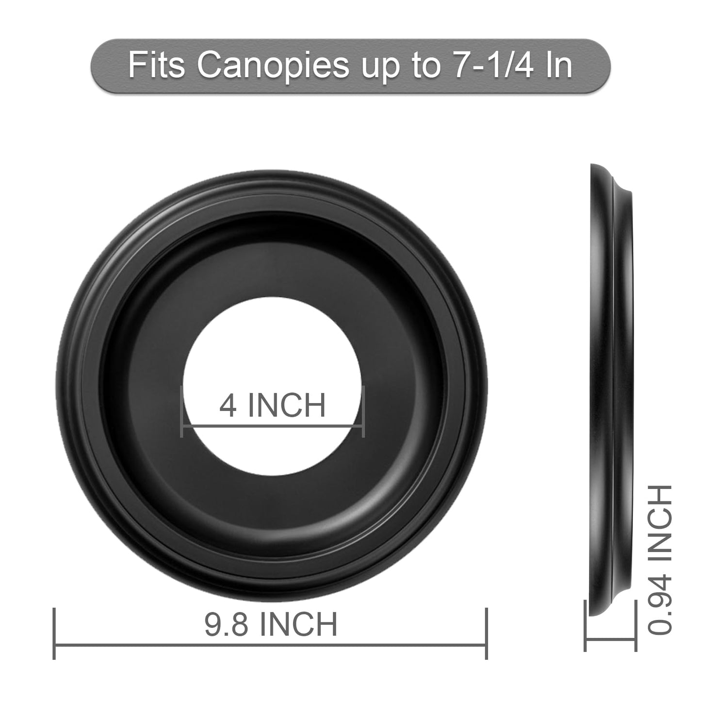 ELFCAB 2 Pack Black Molded Nylon Ceiling Medallion for Light Fixtures and Ceiling Fans 10"OD x 4"ID x 1"P (Fits Canopies up to7-1/4")