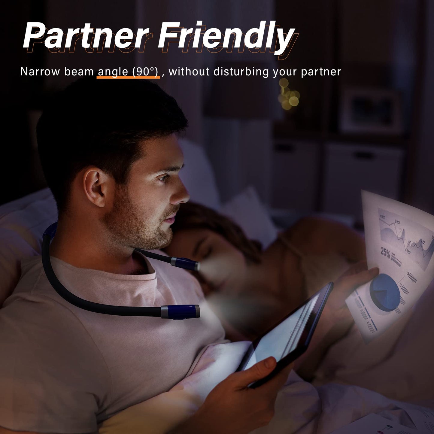 Vekkia Rechargeable LED Neck Reading Light – Flexible Silicone Arms, 3 Brightness Levels, Comfortable for Reading, Craft & Knitting