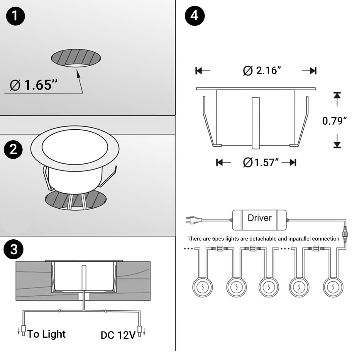 **SKYMVAO 6-Pack LED Sauna Explosion Room Lights, Recessed Waterproof IP67 Deck & Outdoor Step Lights, Low Voltage for Garden Patio Yard**