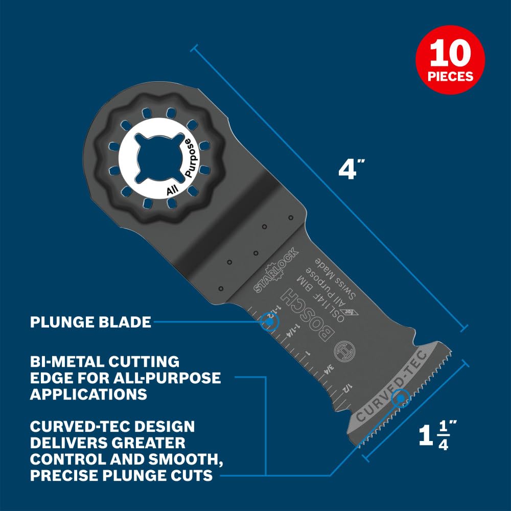 BOSCH Starlock OSL114F-3 Oscillating Blades 1-1/4 Inch Bi-Metal Plunge Cut - Swiss Precision, 3D Fit Interface, Compatible with OIS Tools - 10-Pack
