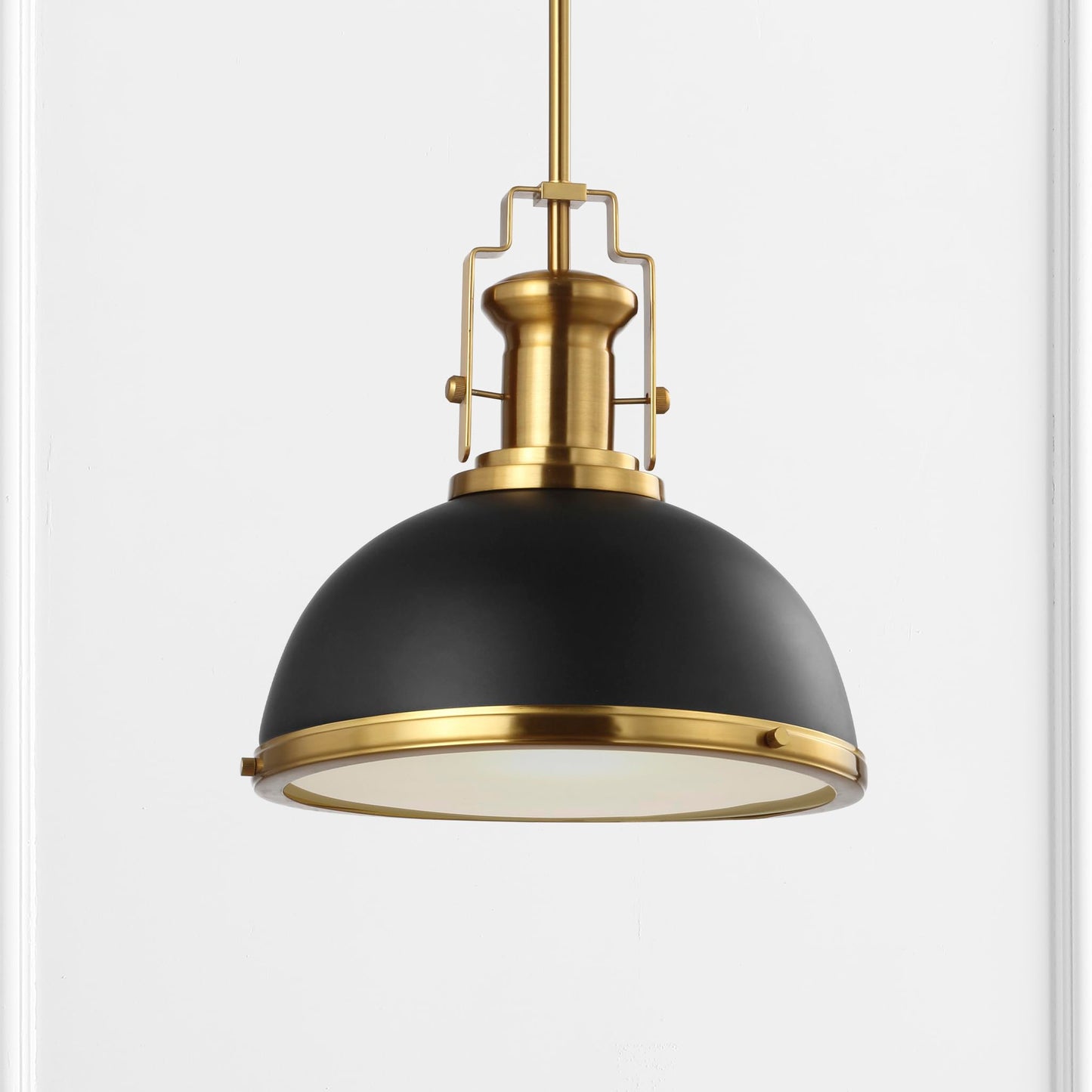 JONATHAN Y JYL9536A 13" Modern Industrial Dome Pendant Light, Black & Brass Gold, Adjustable Hanging Fixture for Kitchen, Dining & Entryway