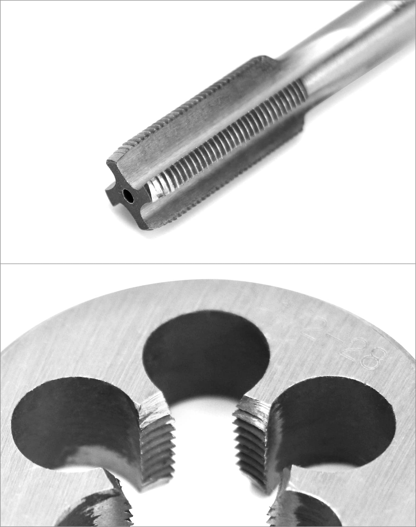 QWORK 1/2" - 28 Tap and Die Set, with Round Die 22LR 223 5.56 9mm, High Speed Steel Right Hand Thread Tap Tool