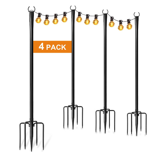 4-Pack Outdoor String Light Poles, Thickened Metal Hanging Posts with Forks for Patio, Garden, Yard & Christmas Decorations