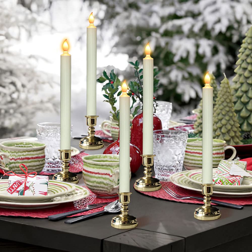 DRomance Flameless LED Window Candles with Remote & Timer, Battery-Operated Tapers with Suction Cups, Set of 6, Gold Holders