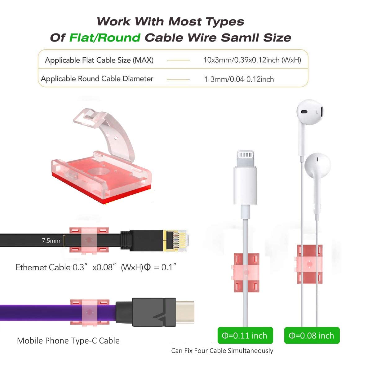 ATB 100-Pack Clear LED Strip Light Mounting Clips & Holders, Self-Adhesive Cable Organizer for Vehicle, Kitchen, Cabinet, Indoor Use