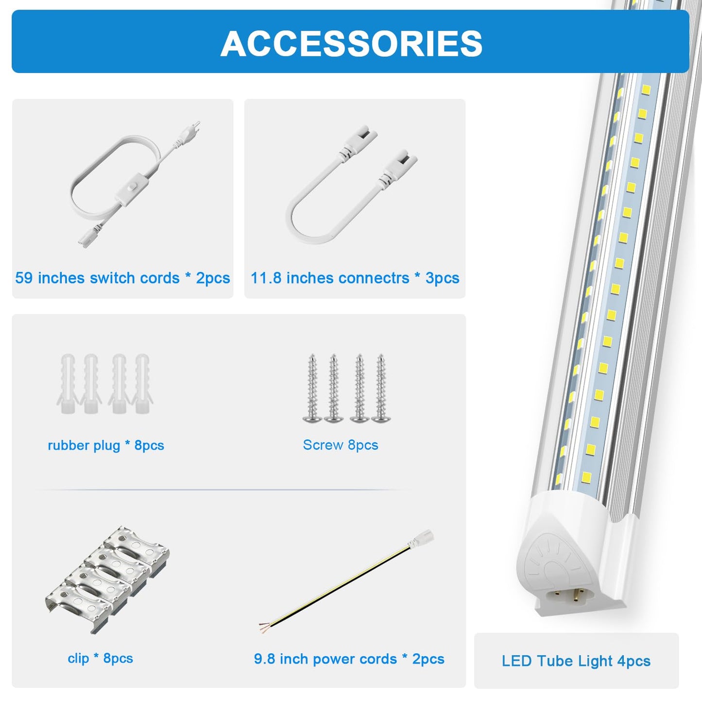 SHOPLED 3FT LED Shop Light, 30W 4000LM 5000K Daylight White, V Shape, Linkable T8 Ceiling Light Fixtures, 3 Foot LED Tube Lights for Workshop, 4 Pack