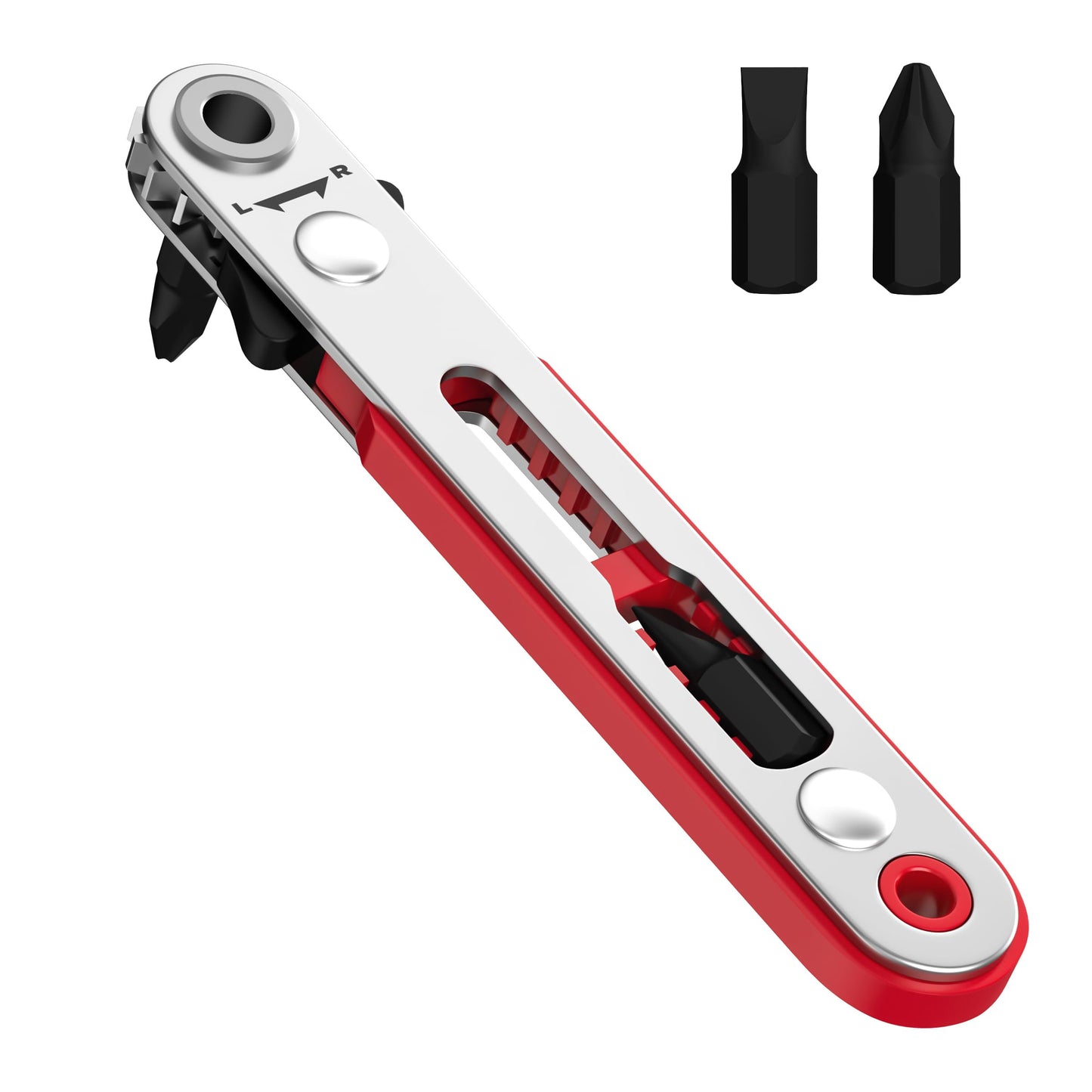 Bates Mini Ratchet Wrench, 1/4" Magnetic 90 Degree Screwdriver, Low Profile Right Angle Screwdriver for Tight Spaces