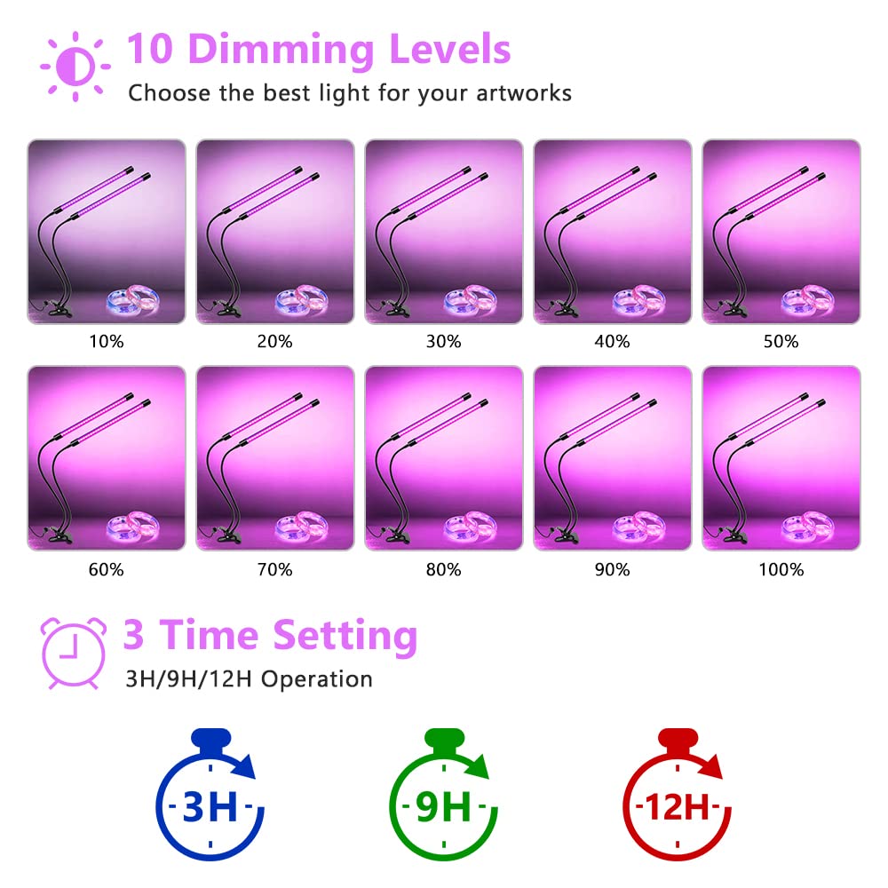 YGS-Tech 20W Dual Head LED Black Light, 395-405nm UV Gooseneck Lamp with Clamp, USB Powered for Party, Stage, Resin, 3D Print