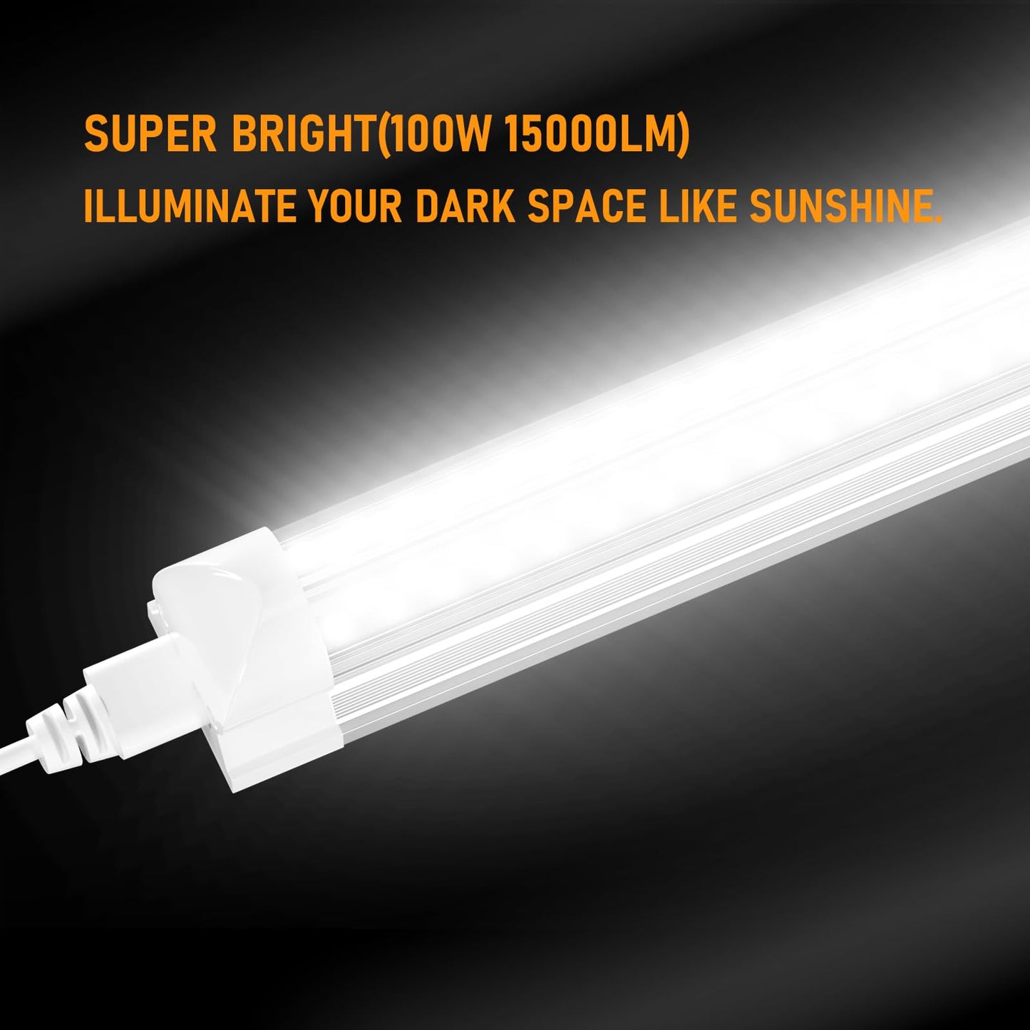 ONLYLUX 8ft LED Shop Light, 100W 15000LM 6000K, 8-Foot Linkable T8 LED Tube Lights, Plug-In Fixture, 12 Pack