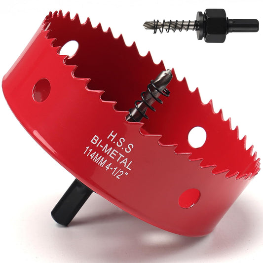 Hole Saw 4 1/2 Inch, 30 mm Cutting Depth HSS Bi-Metal Hole Saw for Cutting Wood, Plastic, Drywall, Plasterboard and Soft Metal Sheet, Red