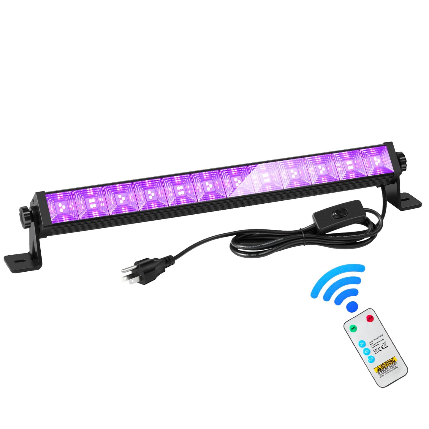 48W LED Black Light Bar with Remote and Switch,Blacklight Bars with Plug and 6.5ft Cord,Black Light for Glow Party,Halloween,Bedroom,1 Pack