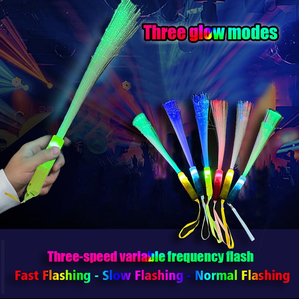 Color Handheld LED Fiber Optic Light Set, 24 PCS – 7 Color Changing Lights with 3 Flicker Modes for Party, Bar & Concert Cheering Props
