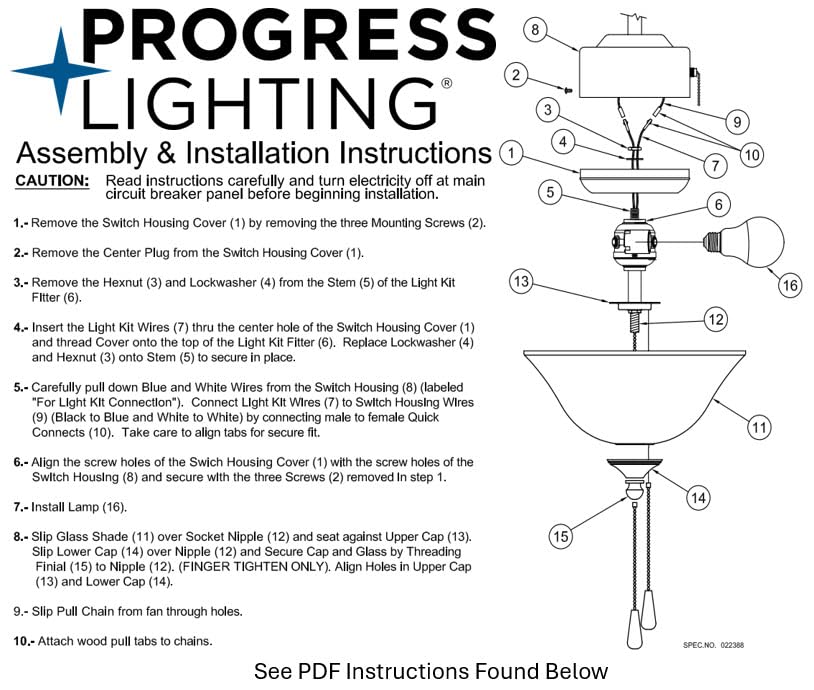Progress Lighting 2-Light Ceiling Fan Light Kit for AirPro Fans, Classic Transitional Alabaster Glass, 2 LED Bulbs, 5 Finial Colors