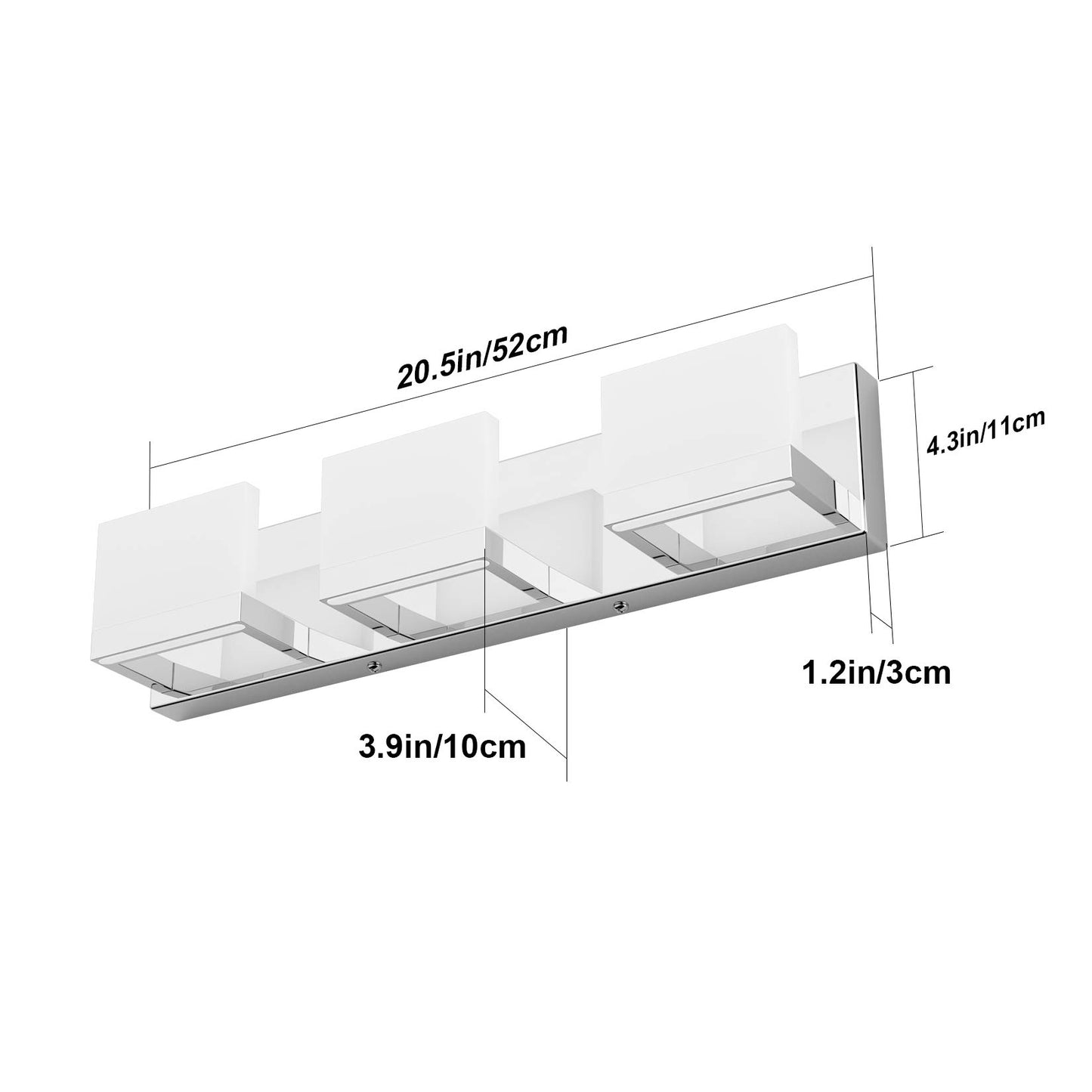 Tipace Modern 3 Lights LED Vanity Light for Bathroom Up and Down Chrome Bathroom Wall Light Fixtures Over Mirror(White Light 6000K)