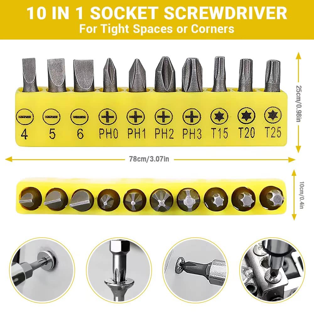 11.7in Flexible Screwdriver Bit Extension Kit - 10pc Set with 90° Angled Bits and Soft Shaft Adaptors