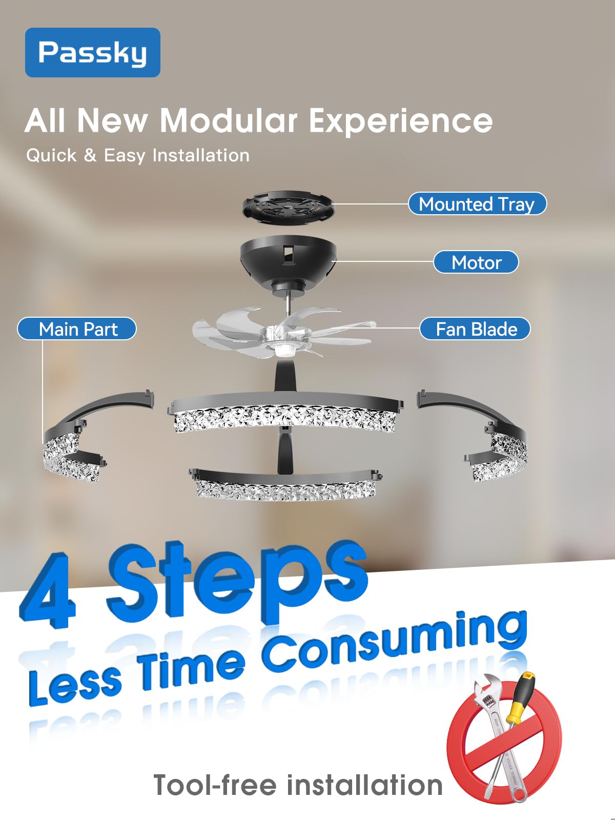 **Passky 19.7” Low Profile Ceiling Fan with Light & Remote, Dimmable LED Flush Mount, 6 Speeds, 3000K–6000K, Black Modern**