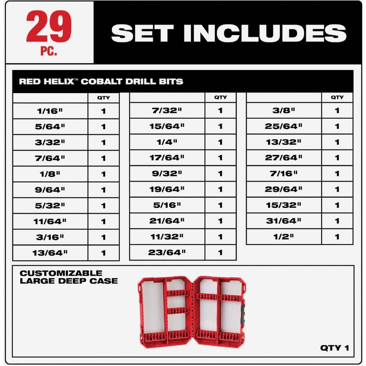 Milwaukee Electric Tools 48-89-2332 29Pc Cobalt Helix Drill Bit Set, Red