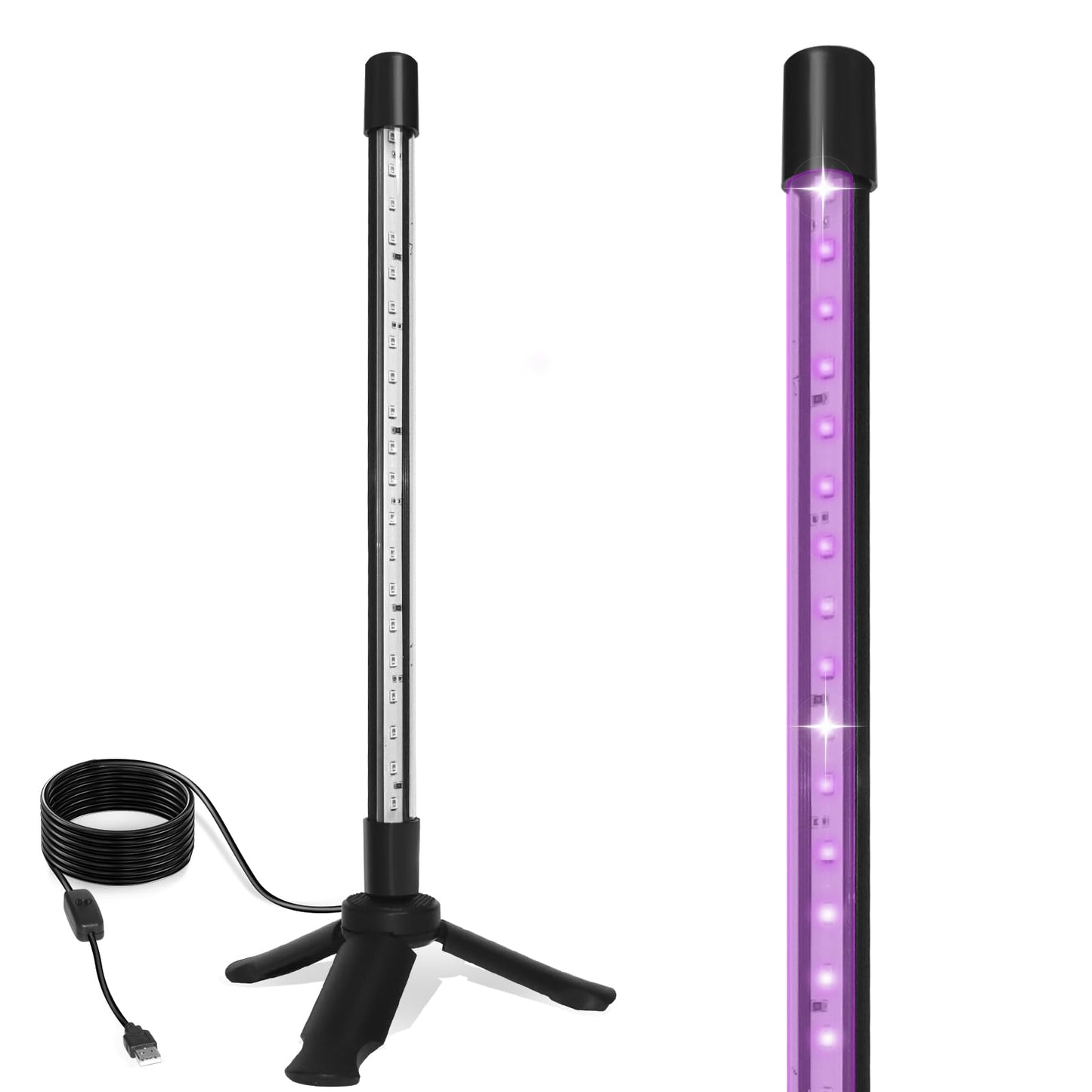 ycponggon 1-Pack LED Black Light with Stand, 10W 1FT Desktop Blacklight Fixture, Triangular Bracket, Vertical Table Light for Parties