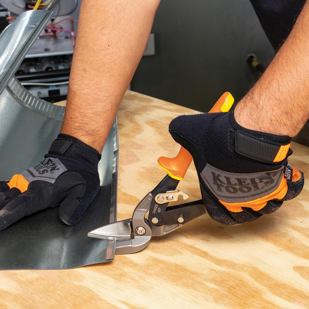 Klein Tools 2402S Straight-Cutting Offset Snips, Aviation Tin Snips with Forged Blade for Precision Sheet Metal Cutting