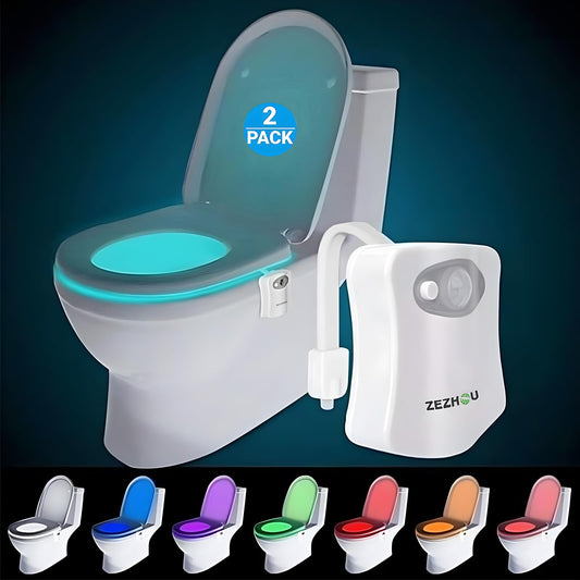 **ZEZHOU Original Toilet Night Light 2 Pack, Motion Sensor LED Bathroom Nightlight, 8-Color Changing Toilet Bowl Light for Adults Kids Toddlers**