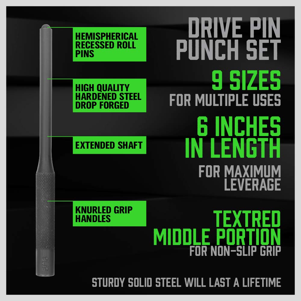 SWANLAKE 9-Pieces Roll Pin Punch Set, Removing Repair Tool with Holder for Automotive, Watch Repair,Jewelry and Craft