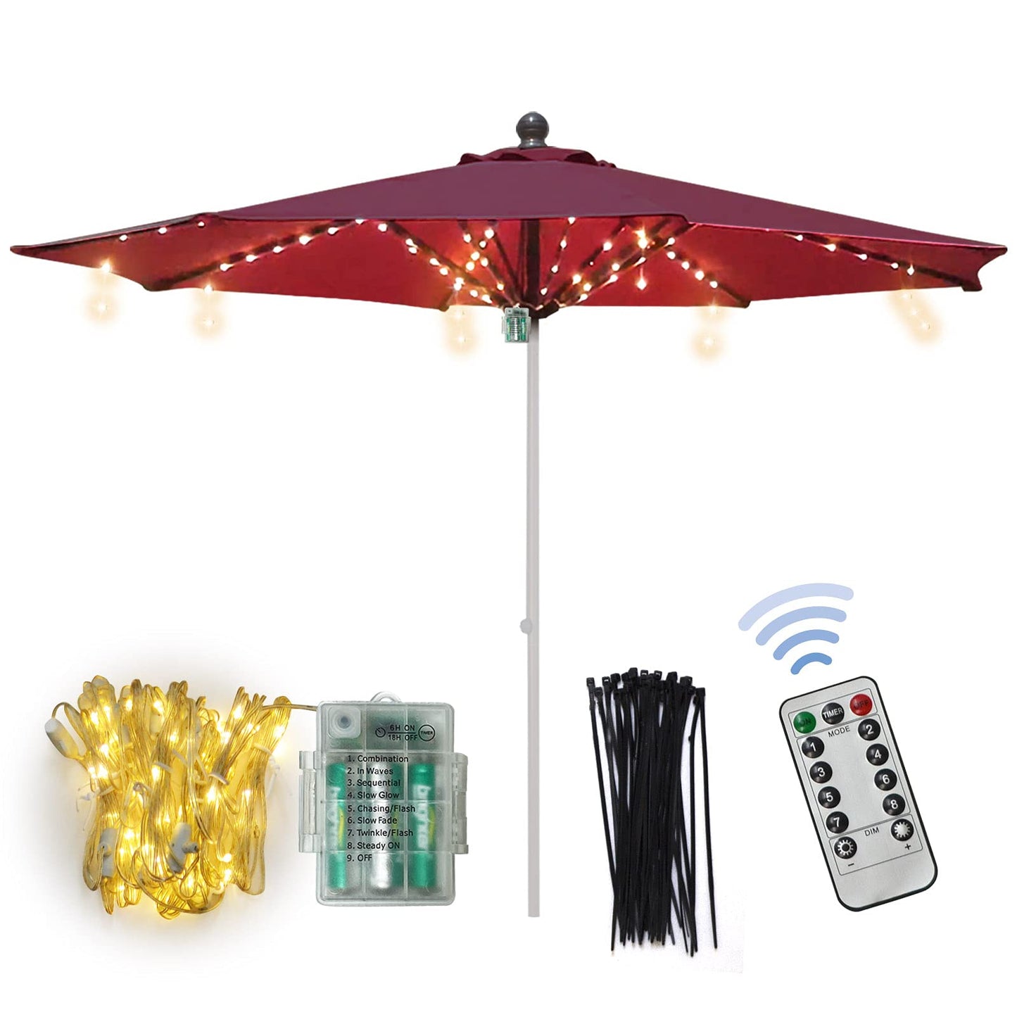 BenefitUSA Patio Umbrella Lights, Warm White 104 LED, 8 Modes, Battery & Remote Controlled, Perfect for Outdoor Garden, Restaurant, Party