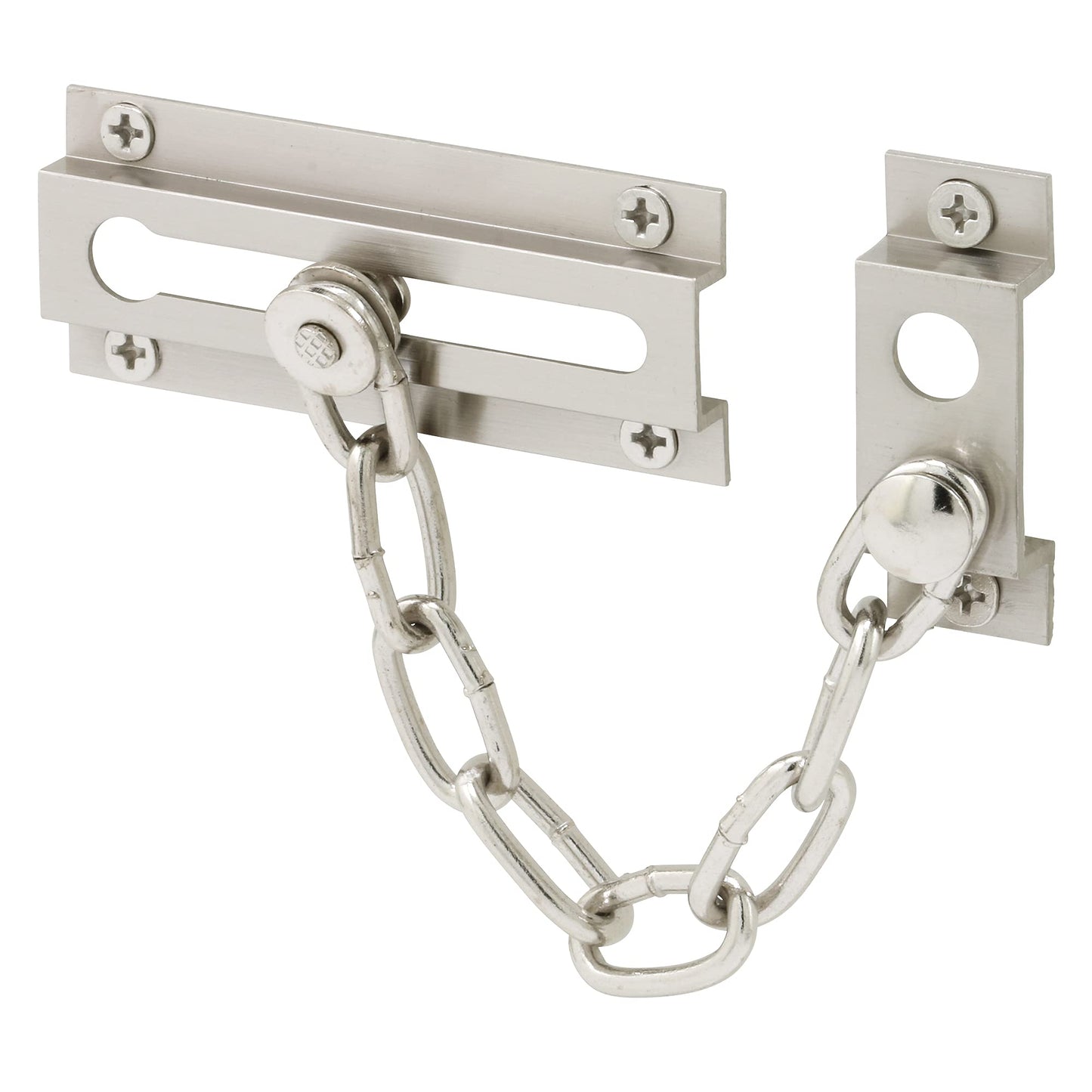 Prime-Line Products U 10304 Prime Line U-10304 Standard Door Guard, 3-5/16 X 5/8 in W, Steel Chain/Solid Keeper, 3-5/16 X 5/8" W, Satin Nickel"