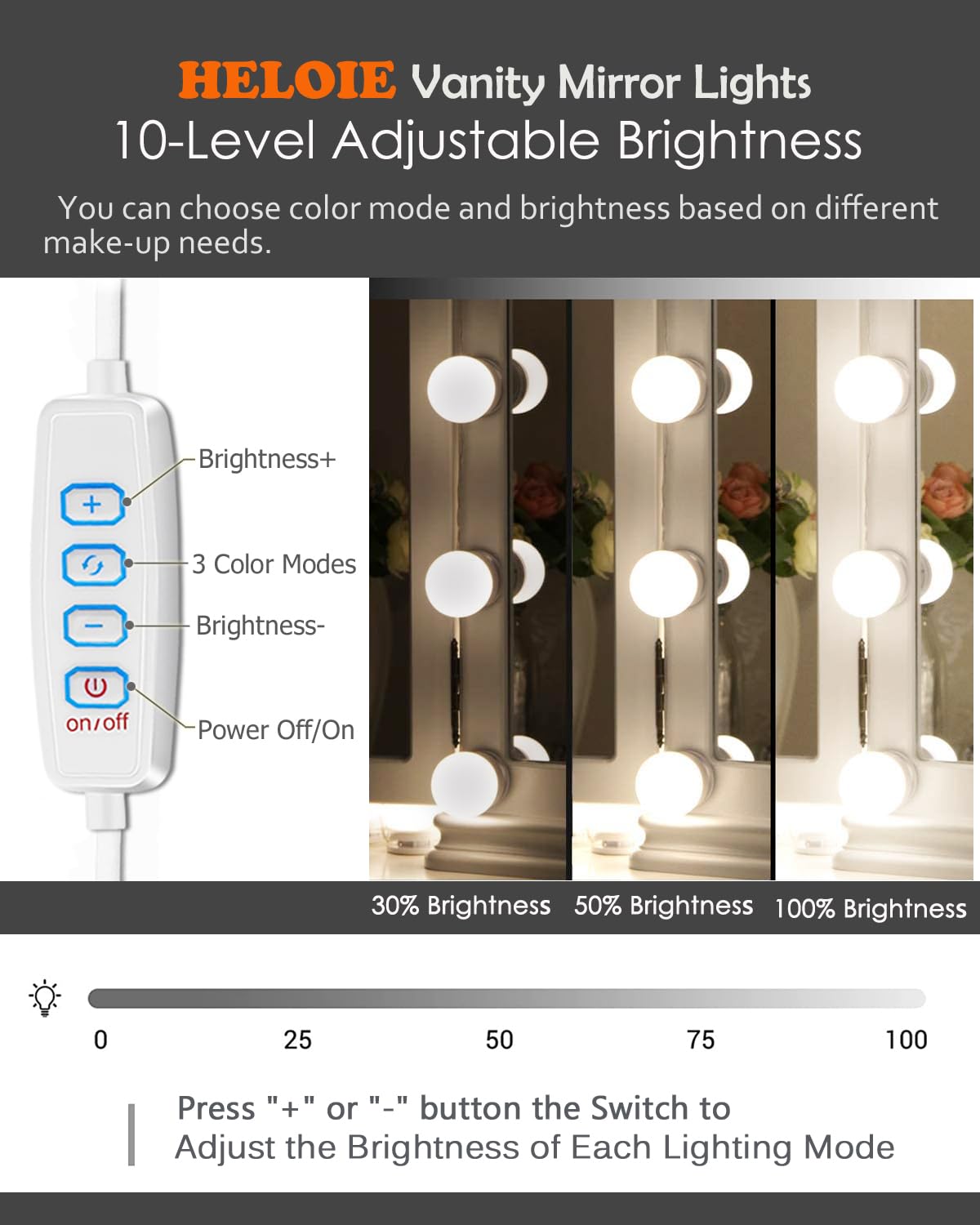 HELOIE 22.6ft Led Vanity Mirror Lights with 14 Dimmable Light Bulbs Makeup Vanity Lights for Big Long Mirror,Mirror Not Included