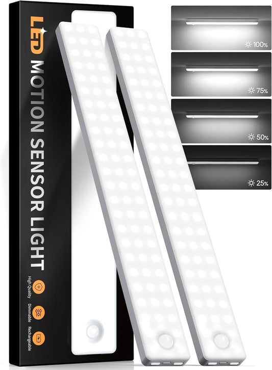 Under Cabinet Motion Sensor Lights, USB Rechargeable, Battery Operated, Magnetic, Auto Shut-Off, Gradual Eye-Care Brightness, 2-Pack