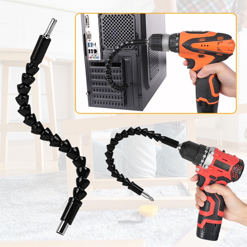 4 Pack Flexible Drill Bit Extension, 11.6-Inch Bendable Superbit Screwdriver Flexible Shaft Extension Bits (Black)