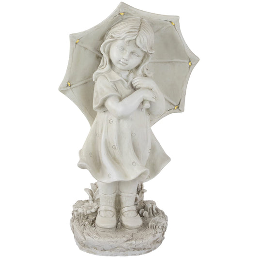 Northlight 18" Solar LED Lighted Girl with Umbrella Outdoor Garden Statue