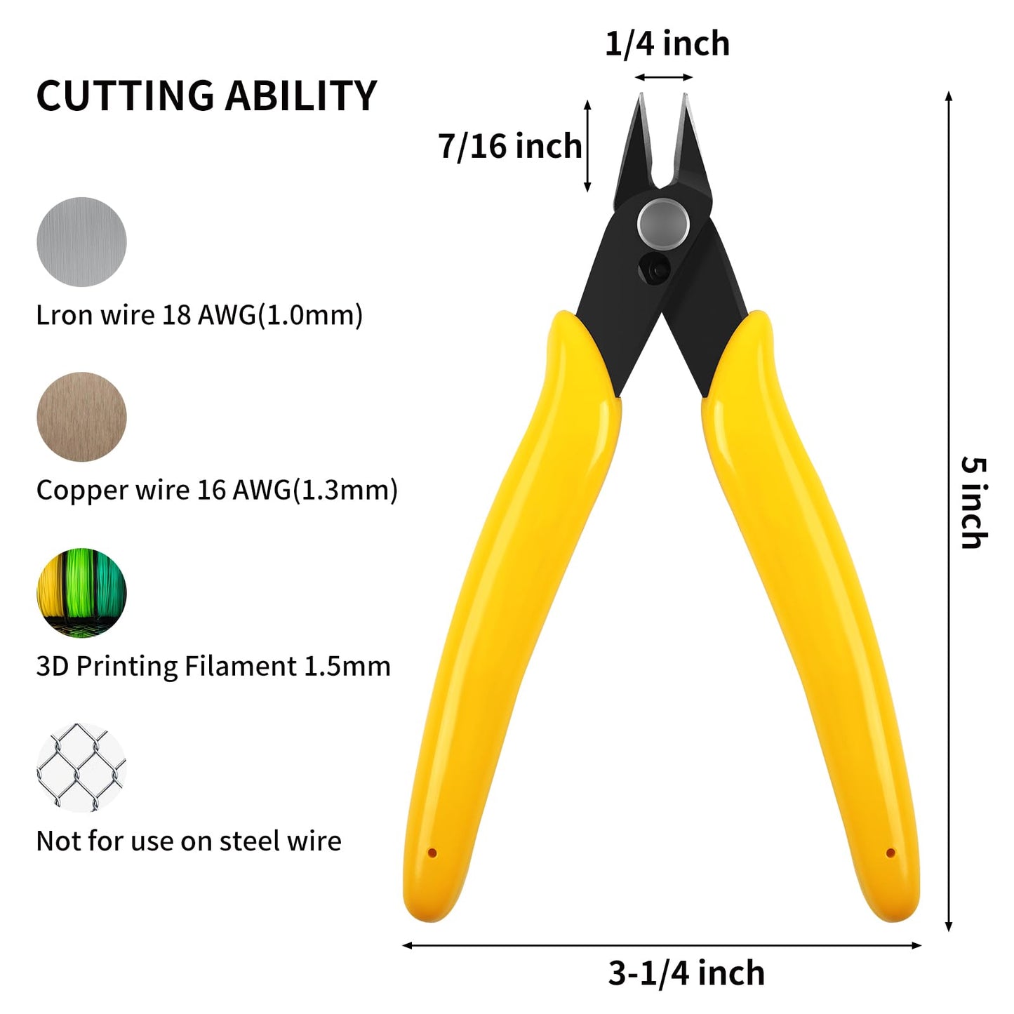 HongWay 5pcs Micro Flush Cutters 5" – Diagonal Wire Cutters with Spring, Electronics, Model, Copper & Heating Wire Snips, Yellow