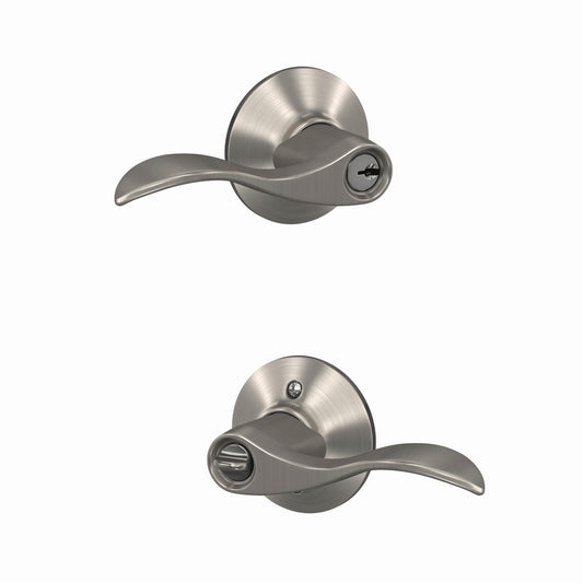 Schlage F51A ACC 619 Accent Door Lever, Keyed Entry Lock, Satin Nickel
