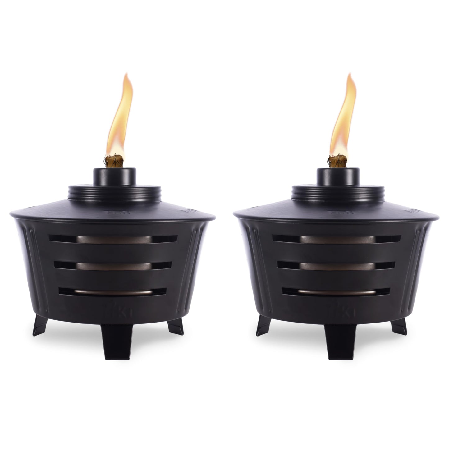 TIKI 2-Pack Mini Tabletop Fire Pit Torches – Outdoor Patio, Garden & Backyard Decorative Black Metal Flame Torch with Wick & Snuffer