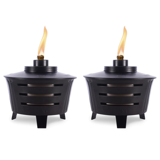 TIKI 2-Pack Mini Tabletop Fire Pit Torches – Outdoor Patio, Garden & Backyard Decorative Black Metal Flame Torch with Wick & Snuffer