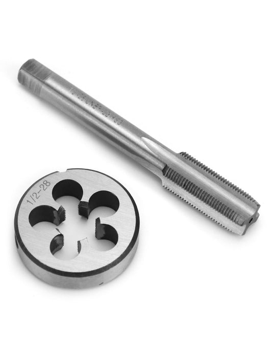 QWORK 1/2" - 28 Tap and Die Set, with Round Die 22LR 223 5.56 9mm, High Speed Steel Right Hand Thread Tap Tool