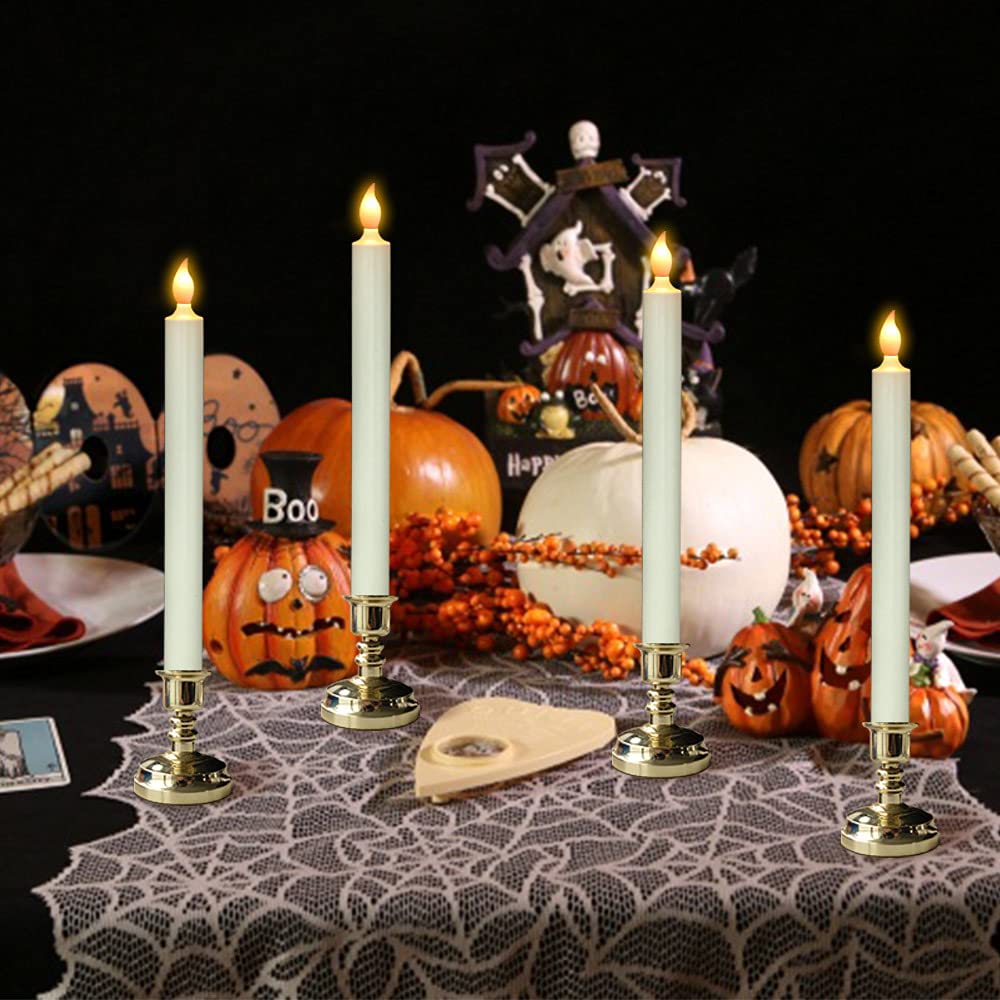 DRomance Flameless LED Window Candles with Remote & Timer, Battery-Operated Tapers with Suction Cups, Set of 6, Gold Holders