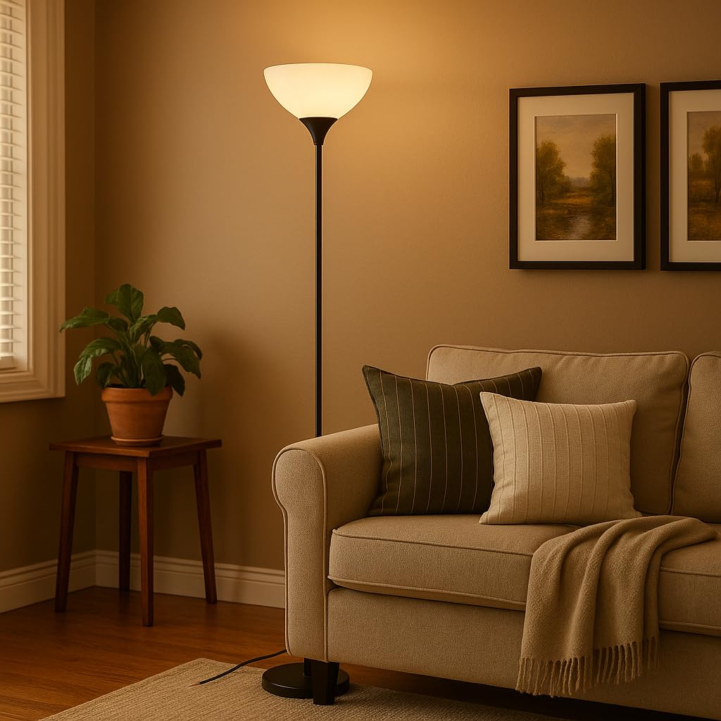 PESRAE Matte Black Floor Lamp with Remote, Stepless Dimming & Color Temperature, Torchiere Lamp for Bedroom & Living Room, Bulb Included