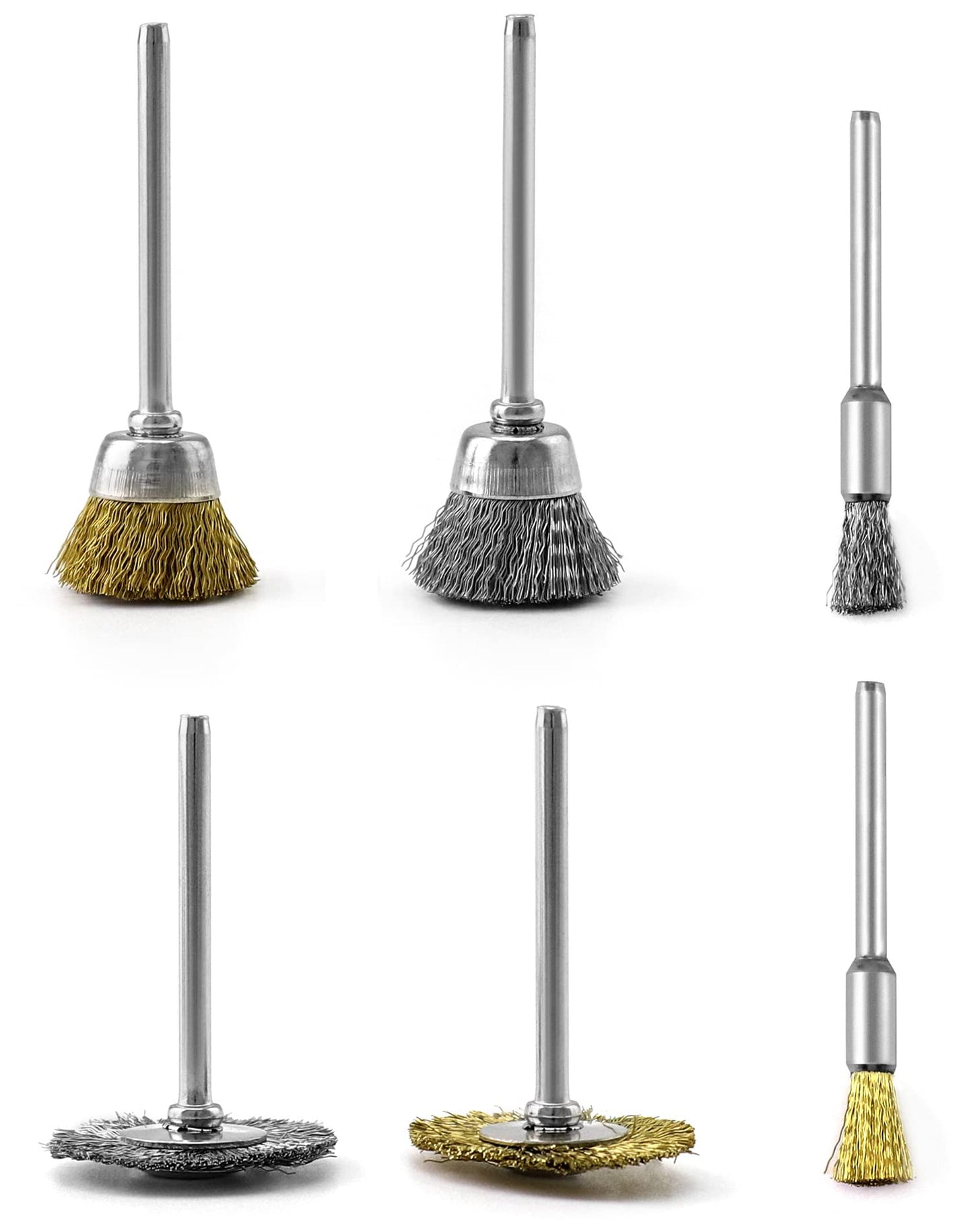 QWORK 36Pcs Brass & Stainless Steel Wire Brush Polishing Wheel Kit for Rotary Tools - for Metal, Wood Grinding, Deburring, and Polishing