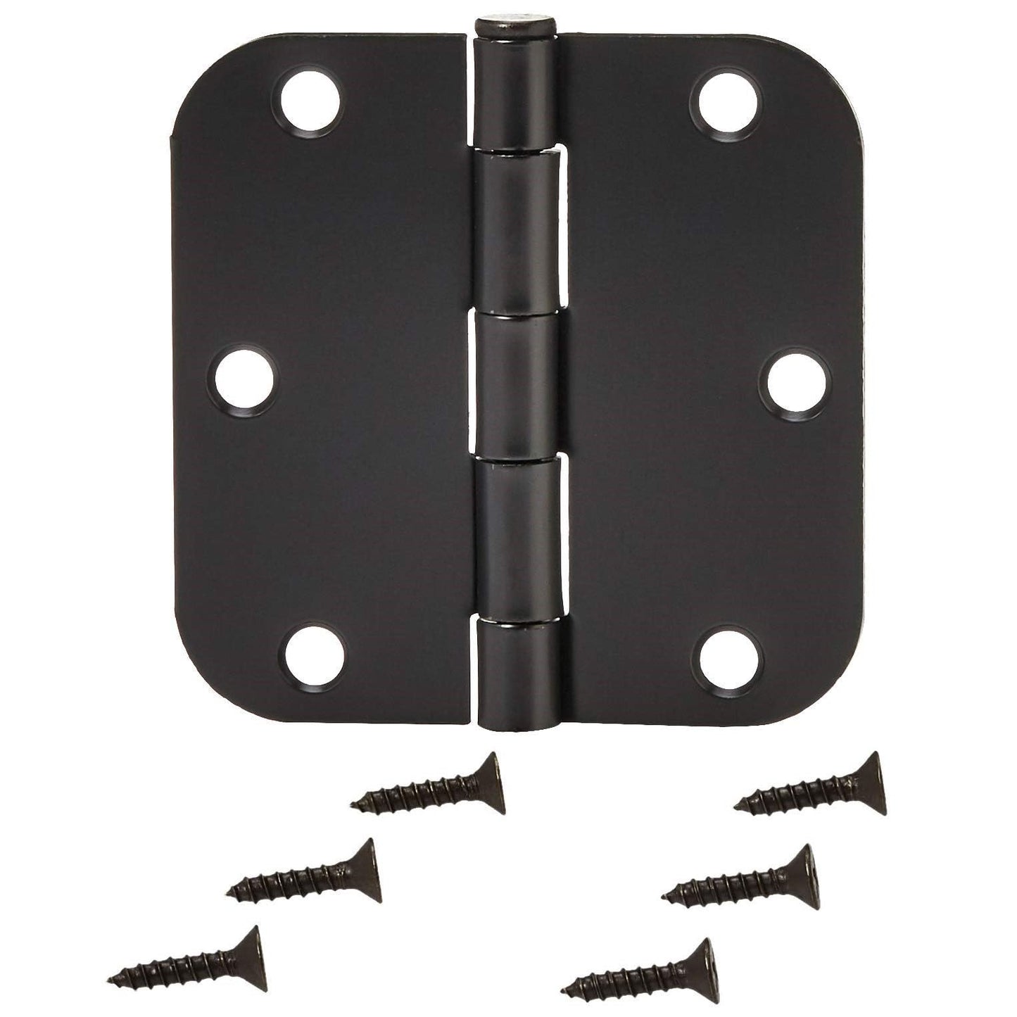 Amazon Basics Sturdy Rounded 5/8 Radius Interior Door Hinges, 3.5" x 3.5", 18 Pack, Matte Black