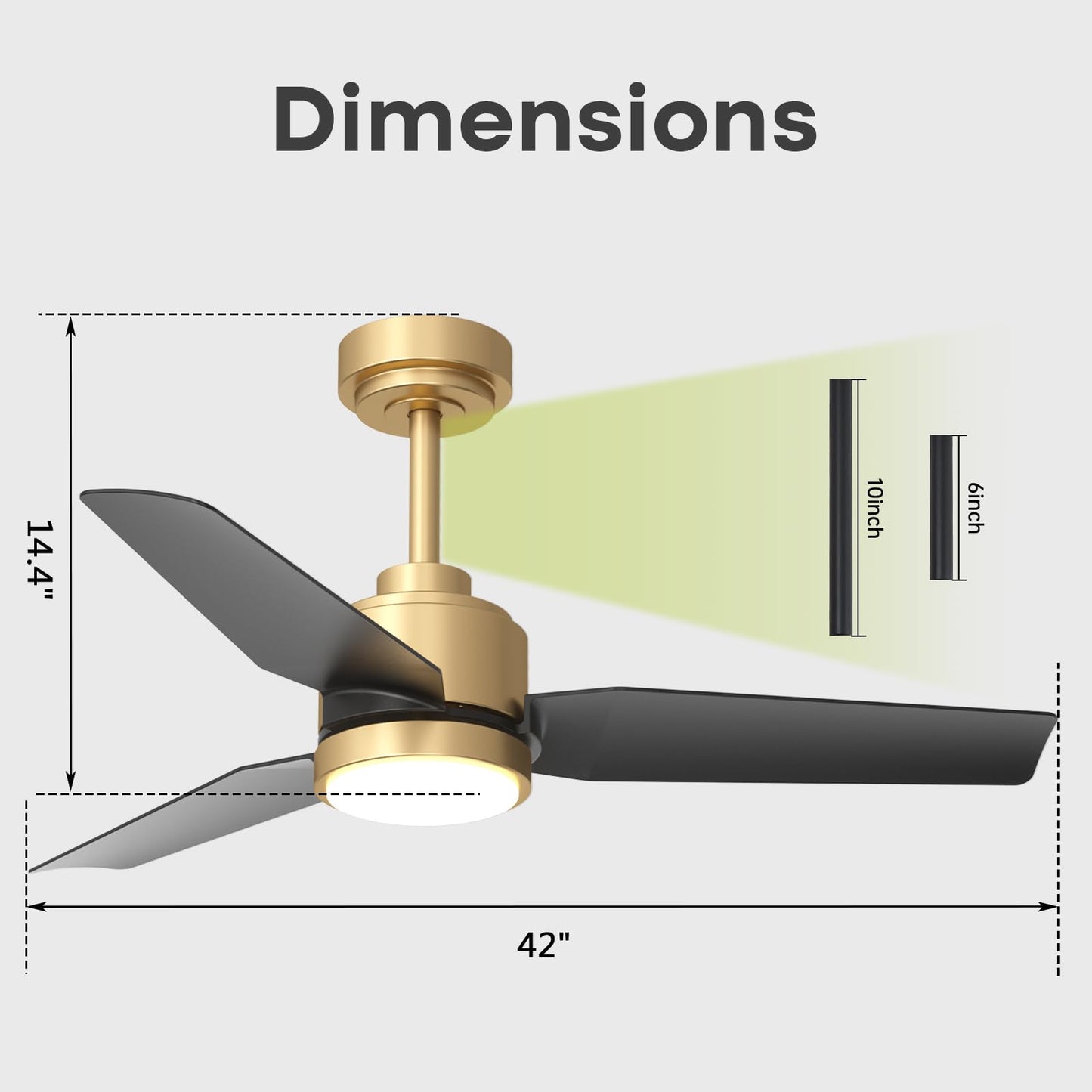 42” Black Ceiling Fan with Lights & Remote/APP, Modern 6-Speed Reversible DC Motor, Quiet, 3CCT Dimmable, Timer for Indoor/Outdoor