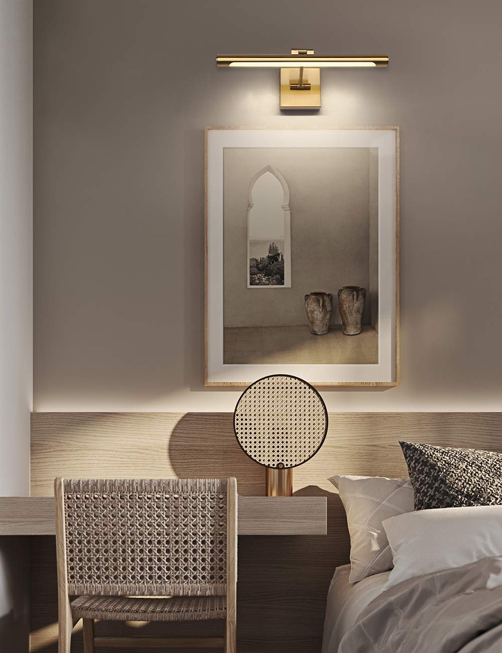 **LED Picture Light 16.5”, Modern Metal Wall Lamp with Swing Arm, 9W Hardwired, 3000K Warm White, CRI80+, Brass Finish**