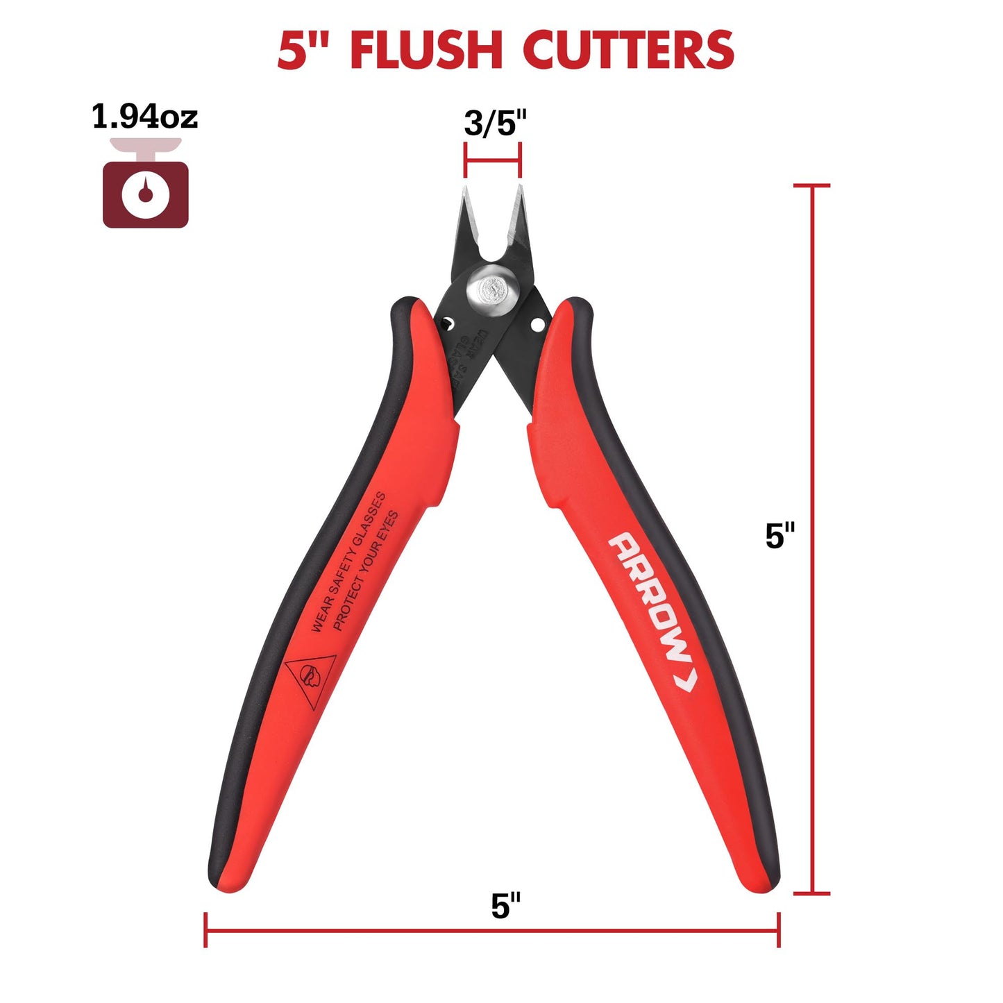 ARROW 5" Precision Micro Wire Cutters – Flush, Side & Diagonal Cut Pliers for Electronics, Jewelry, Crafts, Zip Ties, Soft Wires